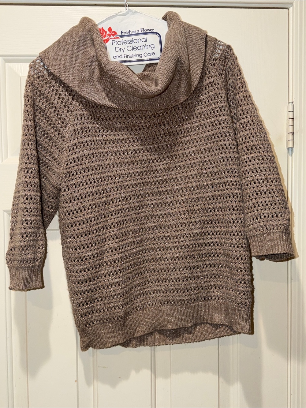 Cowl Neck Open-Knit Sweater mock turtleneck- Taupe New York & Company
